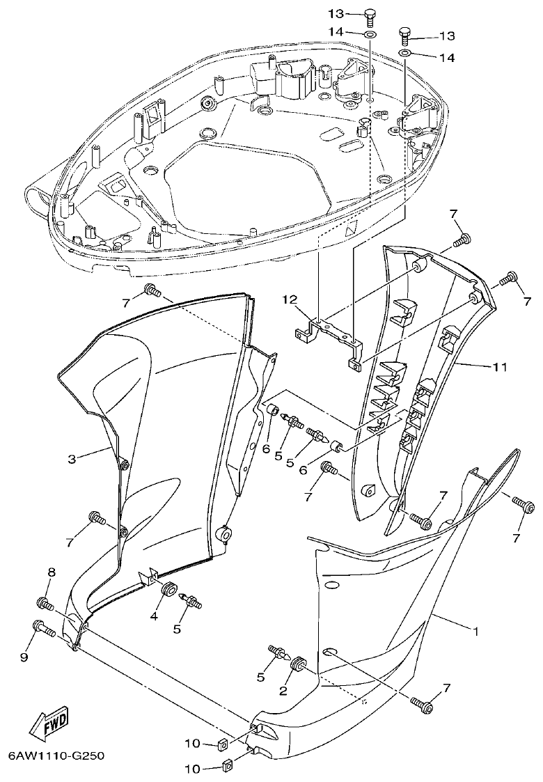 Yamaha F350AET, FL350AET BOTTOM COWLING 3 parts diagram